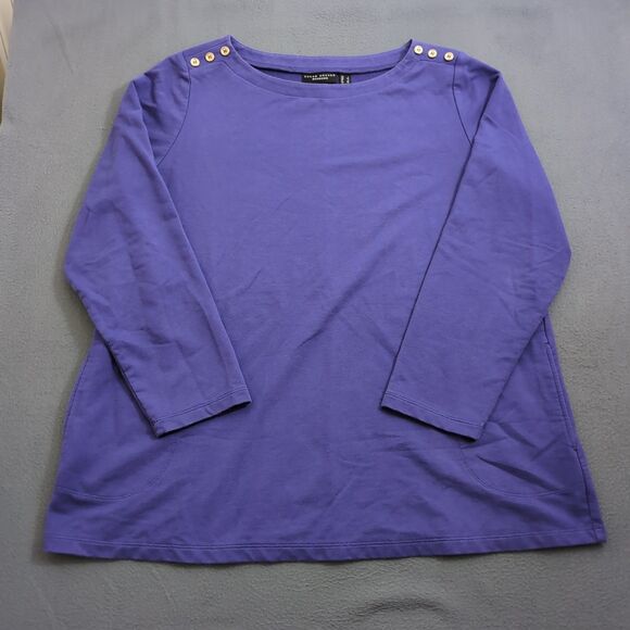 Susan Graver Weekend Women L Purple French Terry Pull Over Sweater Button Detail - Picture 1 of 11